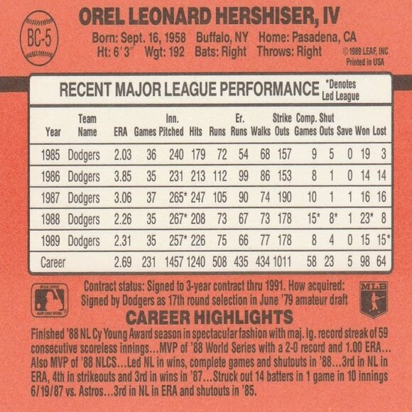 Orel Hershiser MLB Card Collection - Picture 3 of 9